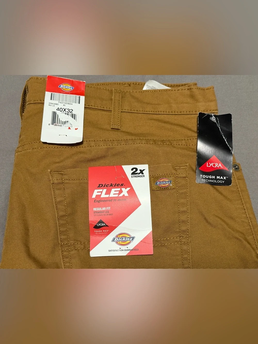Dickies Flex Pants Reg Fit 2X Stronger 40X32 Tough Max Straight Leg Brown Canvas